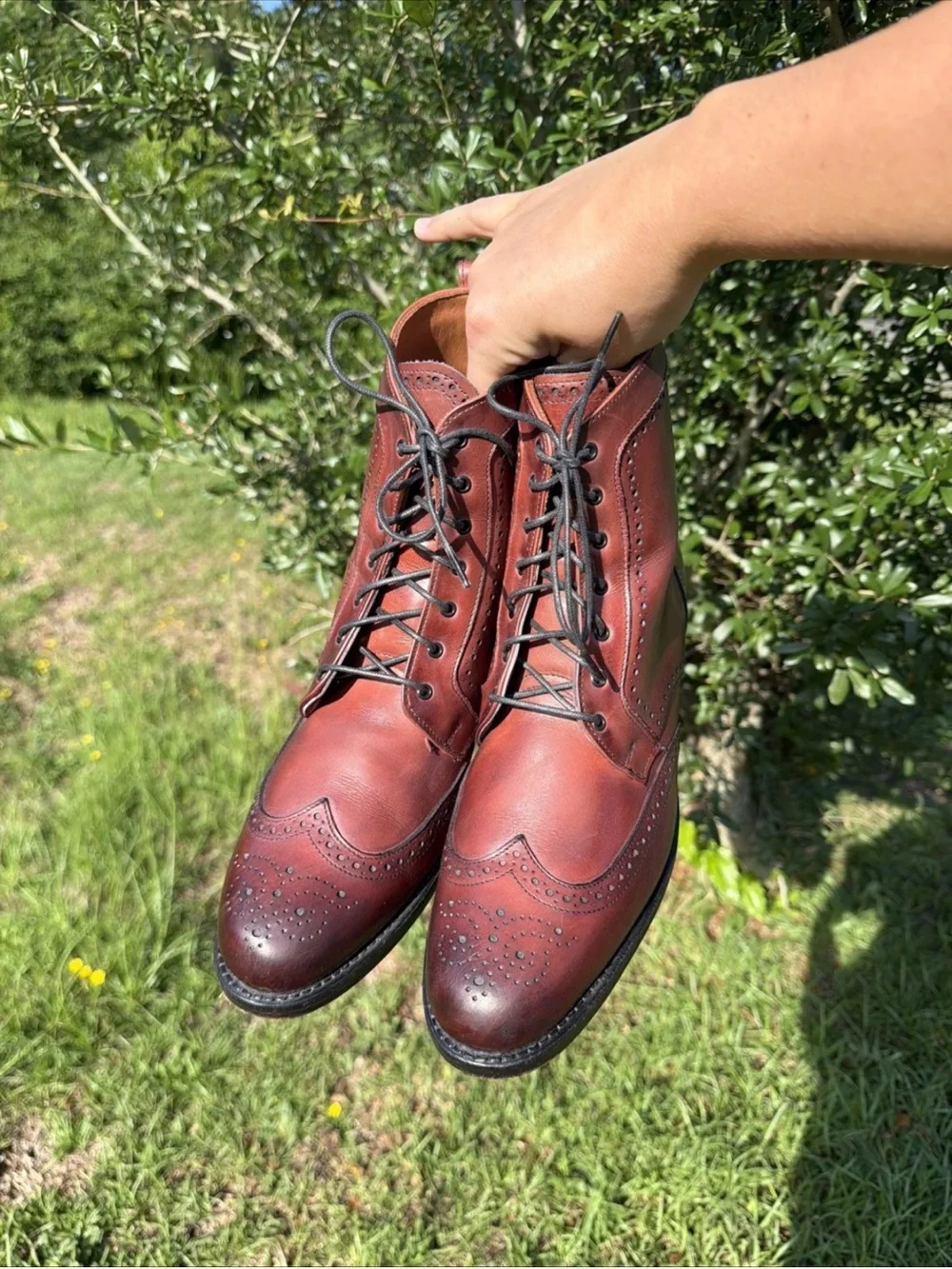 Allen Edmonds Port Washington Burgundy Leather Brogue Wingtip Ankle Boots Sz 10D